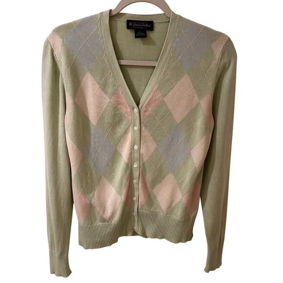 Brooks Brothers Women's Silk Blend Argyle Cardigan Pistachio Green Preppy, S - Picture 1 of 5